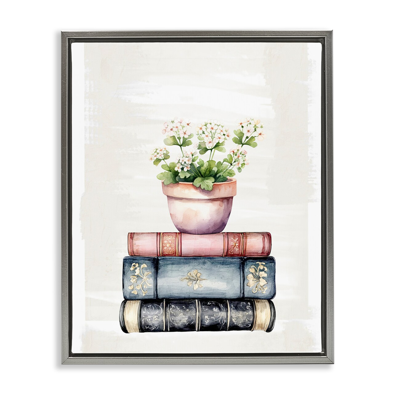 Stupell Industries Floral Stacks with Vintage Books Floating Frame, design by Kim Allen